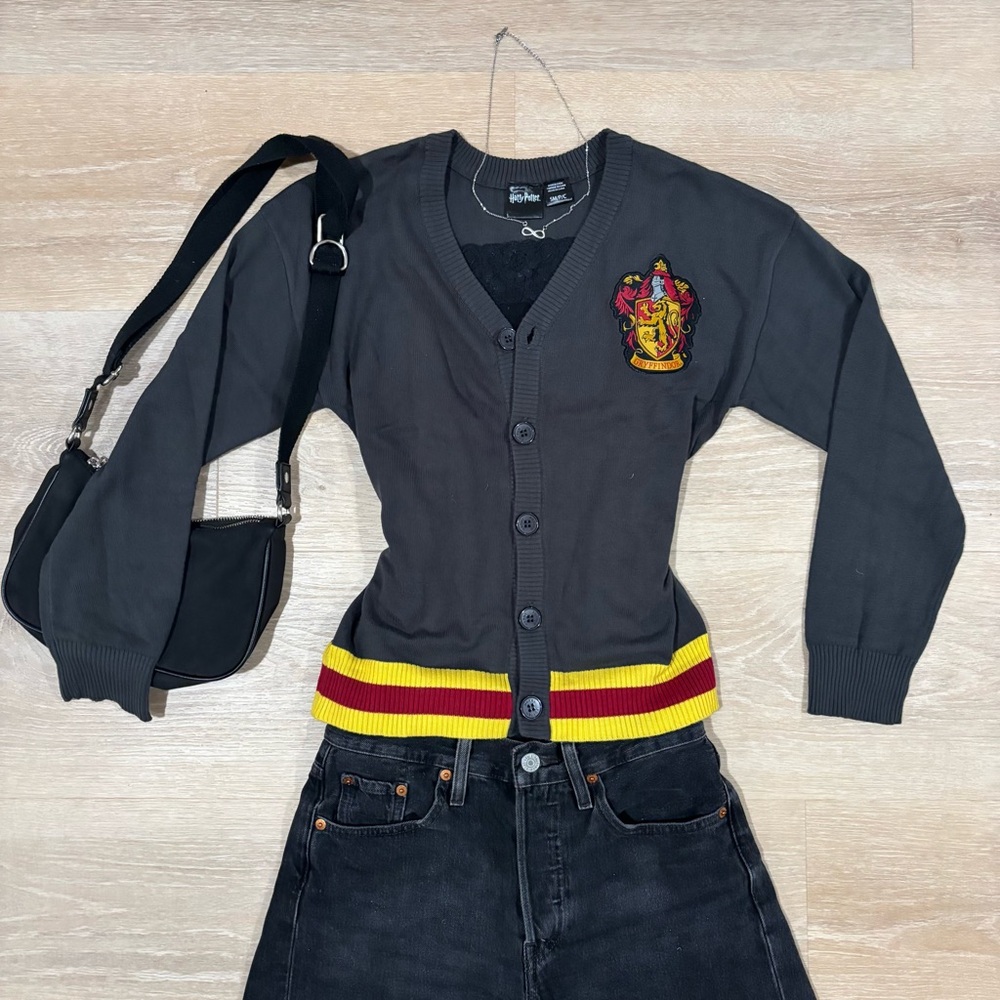 Harry Potter Cardigan Sweater Gryffindor Crest Patch Wizarding World Warner Bros